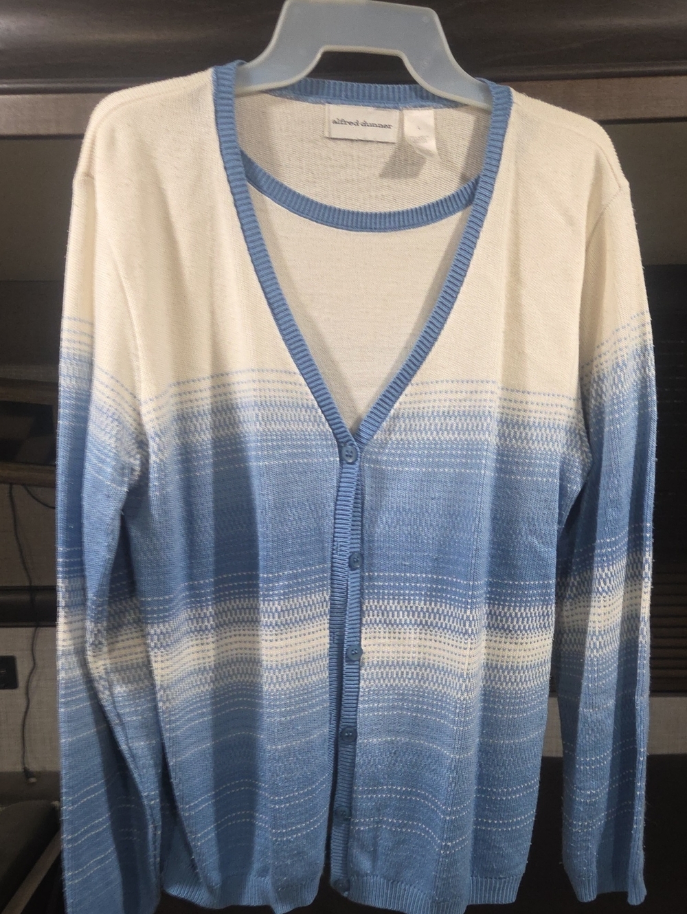 Alfred Dunner Blue & Cream Ombre V-Neck Cardigan